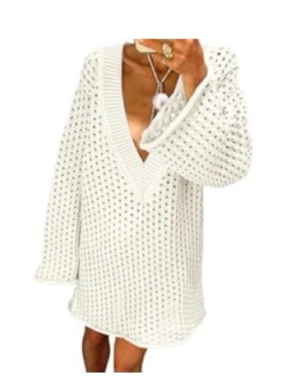 White Crochet V-Neck Bathing Suit Swim Coverup. L, New with Tags.